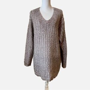 Vintage EMOS COLLECTION Cable Knit Silk Blend V-Neck Tunic Sweater Medium